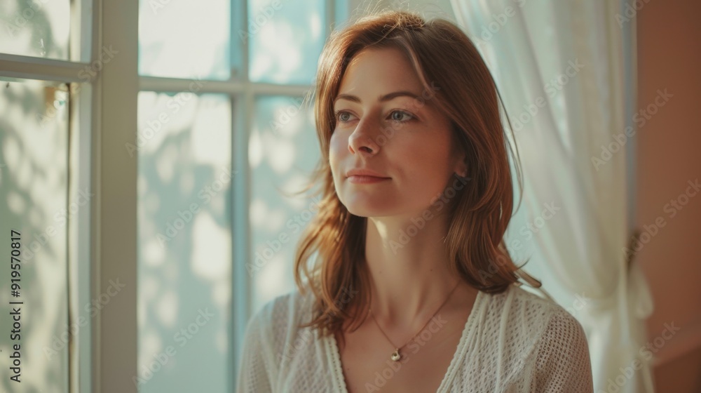 Serene Morning - Woman Enjoying Peaceful Daylight by the Window