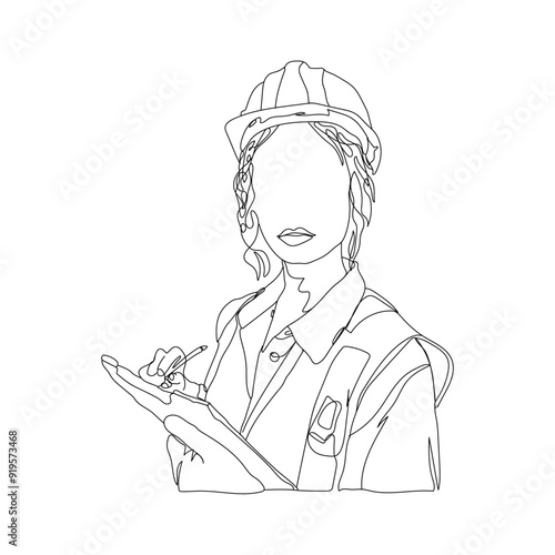 dessin en ligne continue d'une femme au travail, line art, vecteur