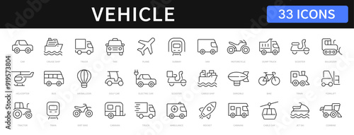 Vehicle thin line icons set. Transport sign. vehicle editable stroke icons collection. Vector illustration photo