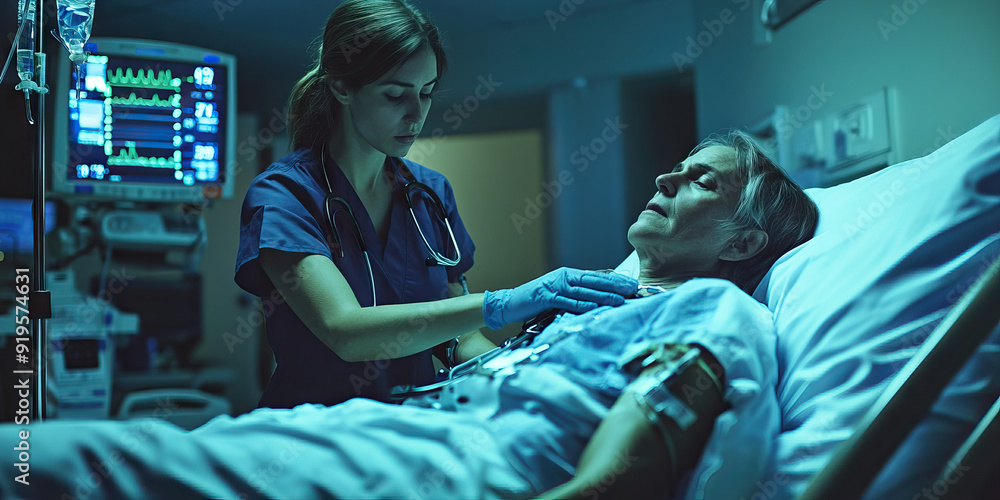 © Lila Patel - Caucasian female nurse checking vitals with patient in hospital bed © Lila Patel - Caucasian female nurse checking vitals with patient in hospital bed