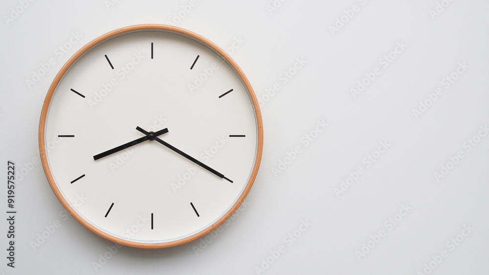 Minimalist wooden Wall Clock on White Wooden Surface with Space for Text – Time Set at 20.20, 08.20 Minimalist wooden Wall Clock on White Wooden Surface with Space for Text – Time Set at 20.20, 08.20