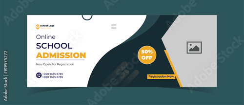 school admission social media cover photo design, vector  editable template.