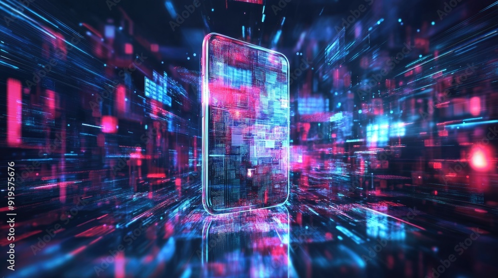 Virtual Reality Representation of a Smartphone with Glitch Effects and Floating Data Streams Virtual Reality Representation of a Smartphone with Glitch Effects and Floating Data Streams