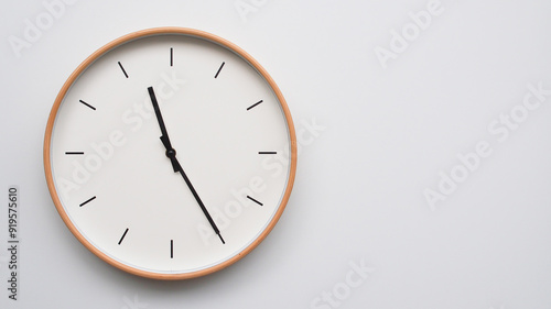 Wallpaper Mural Minimalist wooden Wall Clock on White Wooden Surface with Space for Text – Time Set at 11.25/23.25 Torontodigital.ca
