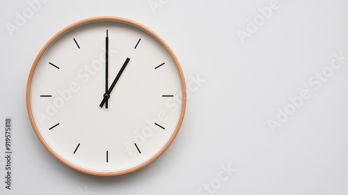 Wallpaper Mural Minimalist wooden Wall Clock on White Wooden Surface with Space for Text – Time Set at 13.00/01.00 Torontodigital.ca