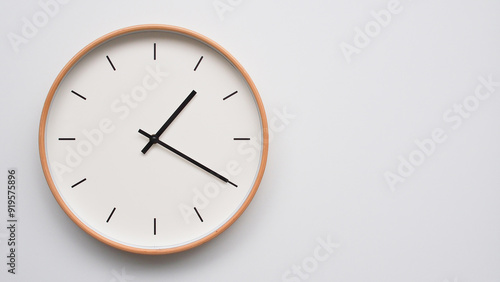 Wallpaper Mural Minimalist wooden Wall Clock on White Wooden Surface with Space for Text – Time Set at 13.20/01.20 Torontodigital.ca