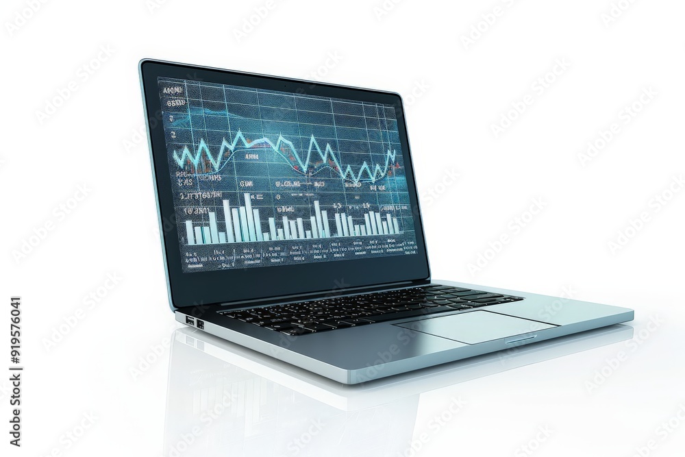 laptop with financial charts on screen laptop with financial charts on screen