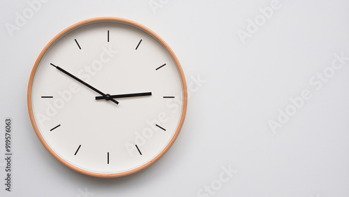Wallpaper Mural Minimalist wooden Wall Clock on White Wooden Surface with Space for Text – Time Set at 14.50/02.50 Torontodigital.ca
