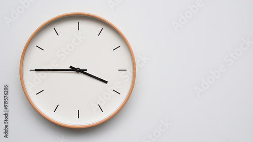Wallpaper Mural Minimalist wooden Wall Clock on White Wooden Surface with Space for Text – Time Set at 15.45/03.45 Torontodigital.ca