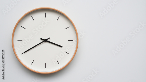 Wallpaper Mural Minimalist wooden Wall Clock on White Wooden Surface with Space for Text – Time Set at 15.40/03.40 Torontodigital.ca