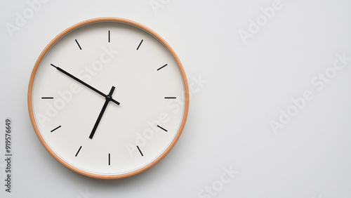 Wallpaper Mural Minimalist wooden Wall Clock on White Wooden Surface with Space for Text – Time Set at 18.50/06.50 Torontodigital.ca