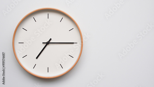 Wallpaper Mural Minimalist wooden Wall Clock on White Wooden Surface with Space for Text – Time Set at 19.15/07.15 Torontodigital.ca