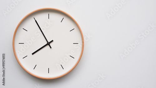 Wallpaper Mural Minimalist wooden Wall Clock on White Wooden Surface with Space for Text – Time Set at 20.55/08.55 Torontodigital.ca