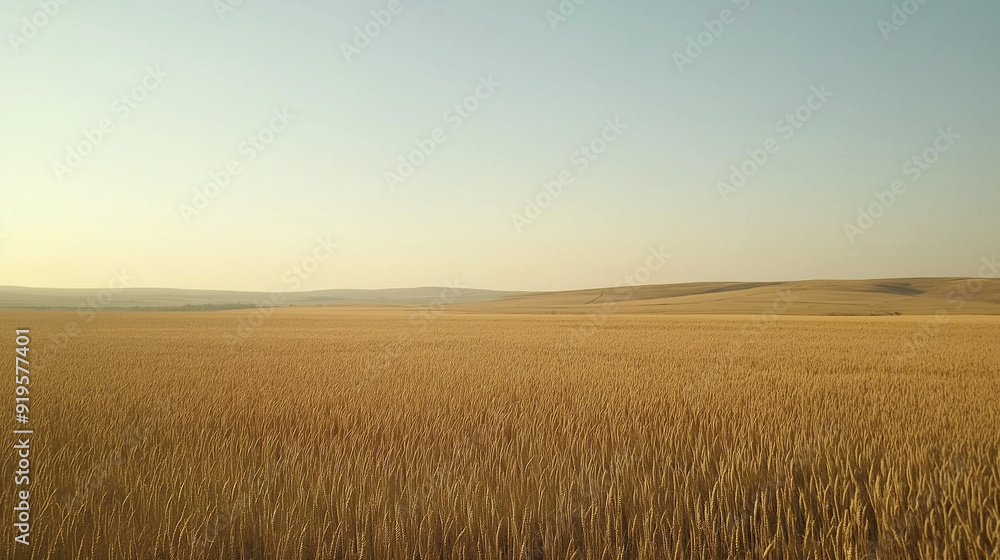 Endless wheat fields stretching to the horizon under a clear sky Endless wheat fields stretching to the horizon under a clear sky