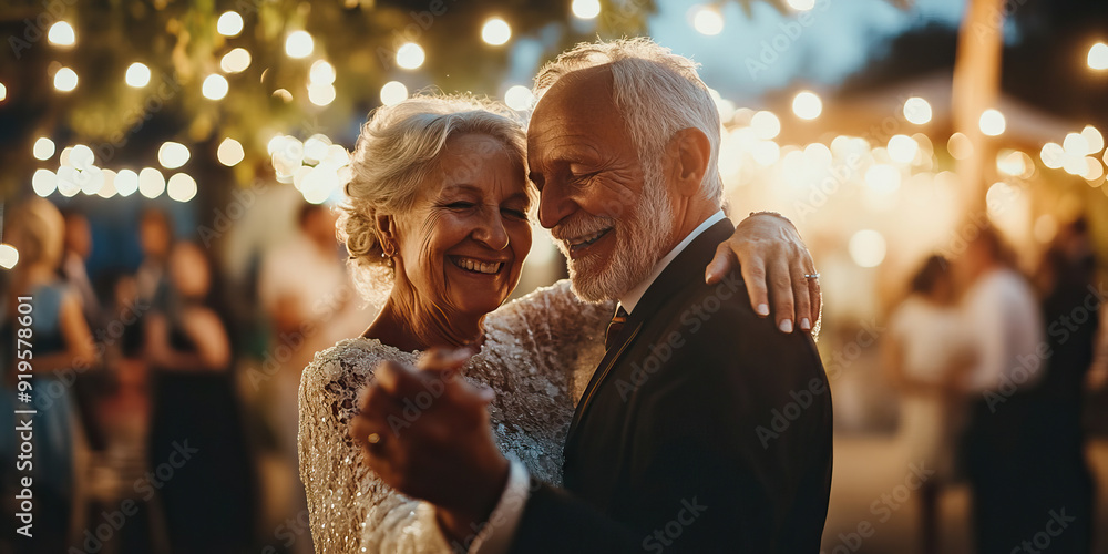 Elderly Couple of Unknown Race, Dancing Cheerfully at Wedding Reception Elderly Couple of Unknown Race, Dancing Cheerfully at Wedding Reception
