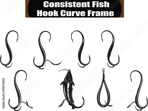 Fish Hook Frame   Abstract Silhouette Vector Graphics Pack