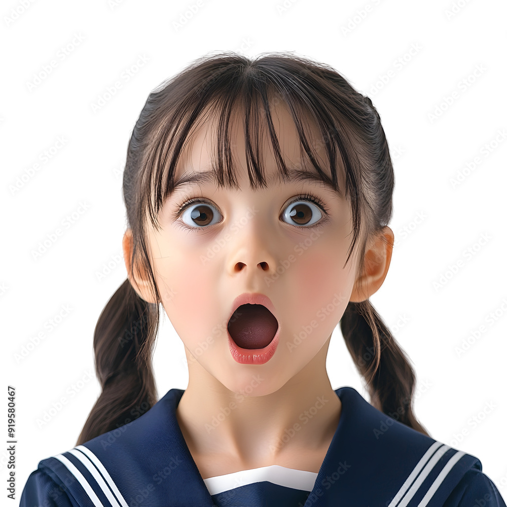 Surprised Preteen Girl in School Uniform against White Background Transparent png Surprised Preteen Girl in School Uniform against White Background Transparent png