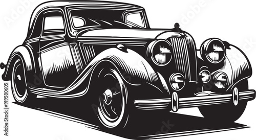 Car vector outline silhouette with white background classic vintage model