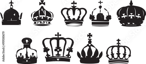 Artistic Crown Silhouette Elements in Black