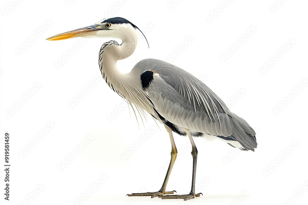 Heron standing and fishing isolated on a white background Heron standing and fishing isolated on a white background