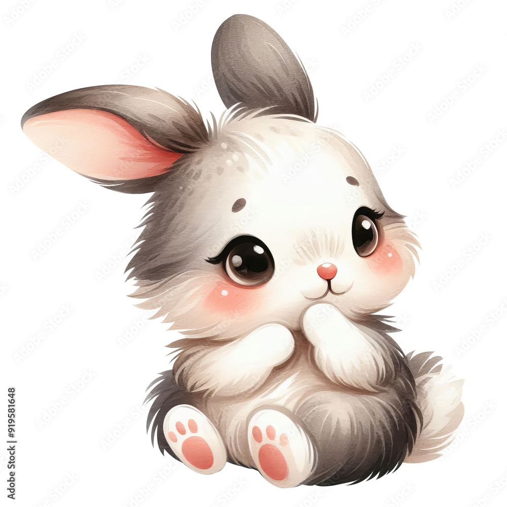 Cute brown fluffy rabbit, hand-drawn watercolor style clipart, isolated illustration, on a transparent background, for children's illustration and decorate design. Generative Ai Cute brown fluffy rabbit, hand-drawn watercolor style clipart, isolated illustration, on a transparent background, for children's illustration and decorate design. Generative Ai