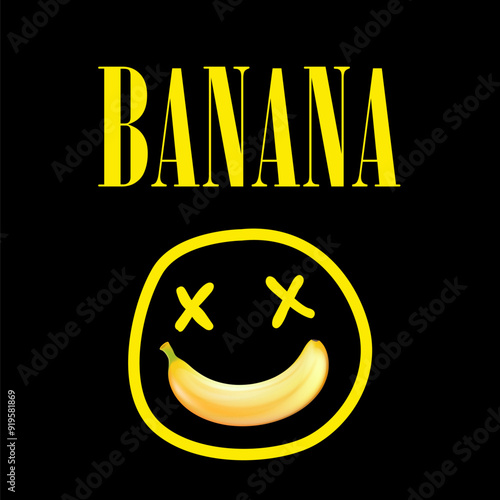 Banana nirvana funny print vector for t shirt. Smile