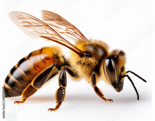 solitary bee on white photo