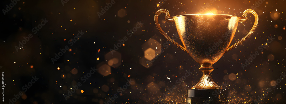 Golden Trophy with Shiny Light Effects on a Dark Background Golden Trophy with Shiny Light Effects on a Dark Background