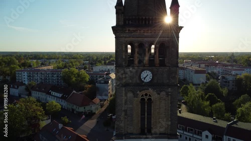 Kirche Nikolai Oranienburg Brandenburg Drohnenflug im Sonnenuntergang Gegenlicht photo