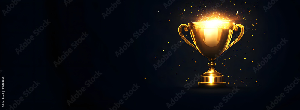 Golden Trophy with Shiny Light Effects on a Dark Background Golden Trophy with Shiny Light Effects on a Dark Background