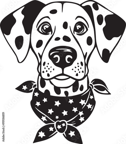 Dalmatian Dog with Bandana Neck Scarf Stylized Vector