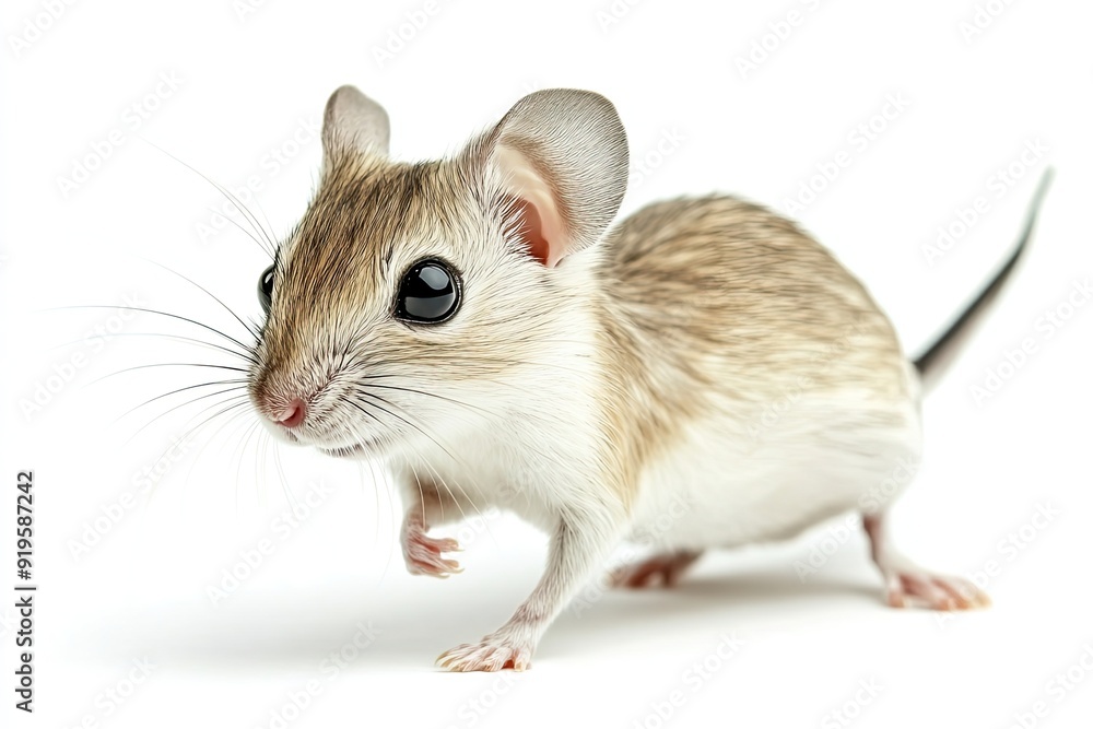 Kangaroo rat hopping and looking alert isolated on a white background Kangaroo rat hopping and looking alert isolated on a white background