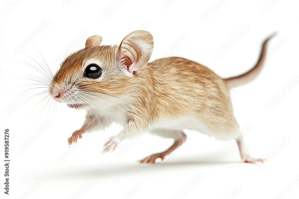 Kangaroo rat hopping and looking alert isolated on a white background Kangaroo rat hopping and looking alert isolated on a white background