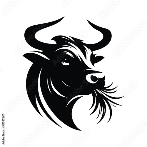 Bullhead silhouette logo icon vector design bull Circle logo design illustrator design Creative bull logo design bull with grass icon  cow farm modern company logo