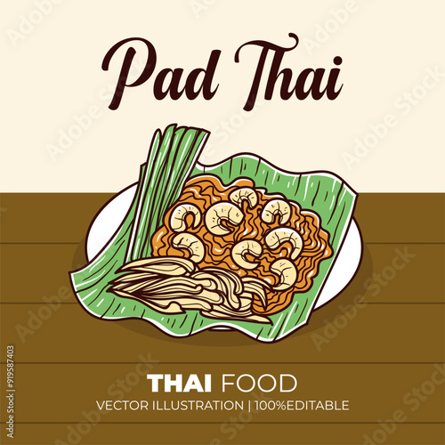 Pad thai thailand food vector illustration