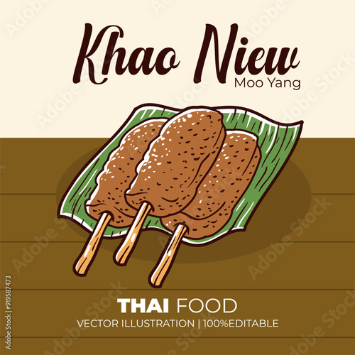 Khao niew moo yang thailand food vector illustration photo