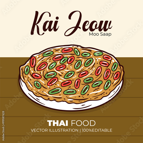Kai jeow moo saap thailand food vector illustration