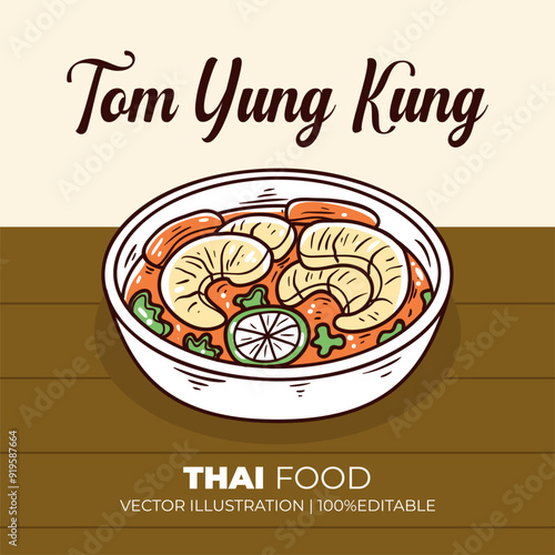 Tom yung kung thailand food vector illustration