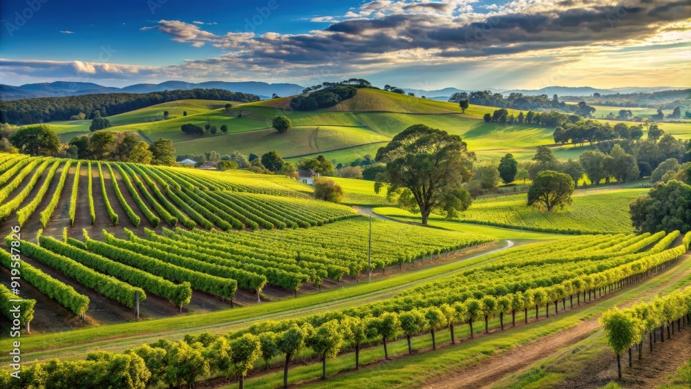 Rolling vineyards capturing the scenic beauty of the Hunter Valley region, Hunter Valley, Australia, vineyards, wine Rolling vineyards capturing the scenic beauty of the Hunter Valley region, Hunter Valley, Australia, vineyards, wine