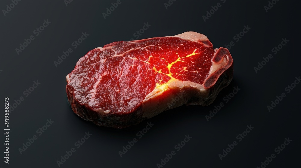 Fototapeta premium A close-up view of a premium ribeye steak showcasing its marbled texture and rich colors, perfect for culinary presentations.