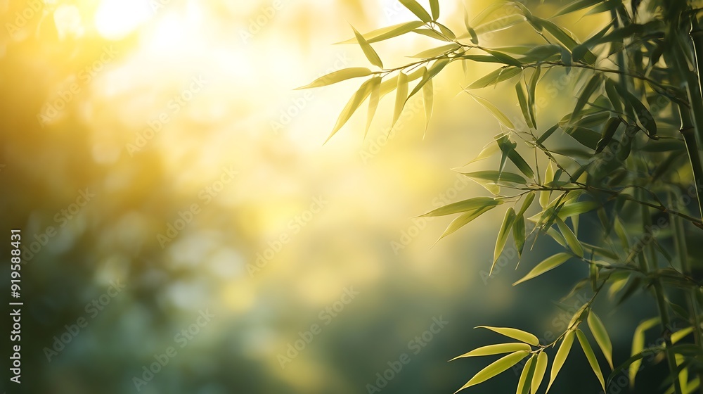 Fototapeta premium Close-up of Bamboo Leaves with Sunlight Filtering Through the Foliage
