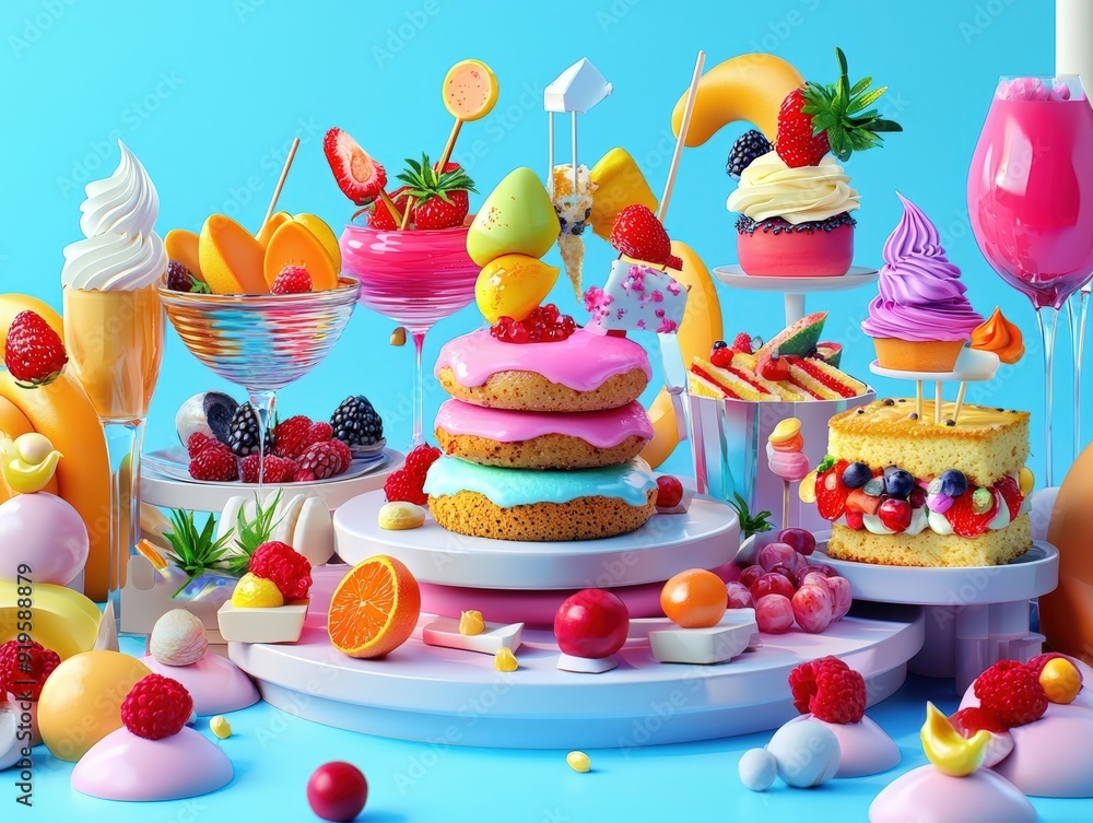 A colorful display of delicious desserts and fruits, showcasing vibrant sweets and treats for any celebration or event. A colorful display of delicious desserts and fruits, showcasing vibrant sweets and treats for any celebration or event.