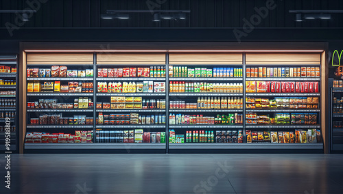 Grocery Store Shelves with Products.