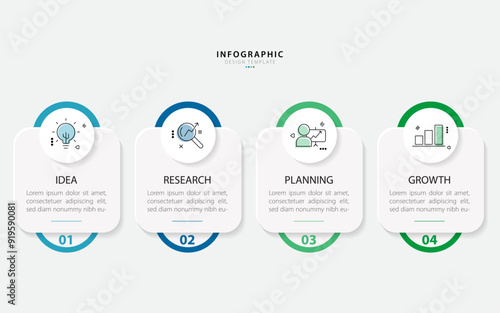 Business infographic template. 4 Step timeline journey. Process diagram, 4 options on white background, Infograph elements vector illustration.