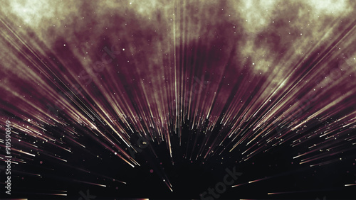 Abstract black and white led background with rays and motion dots. Abstract background with light rays and glowing particles. Animation of geometric design element. 3D vector illustration