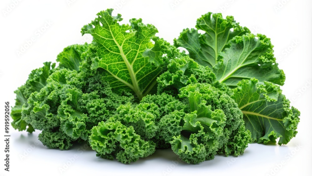 Fresh and vibrant green kale leaves isolated on white background , healthy, food, nutrition, organic, vegetable, superfood Fresh and vibrant green kale leaves isolated on white background , healthy, food, nutrition, organic, vegetable, superfood