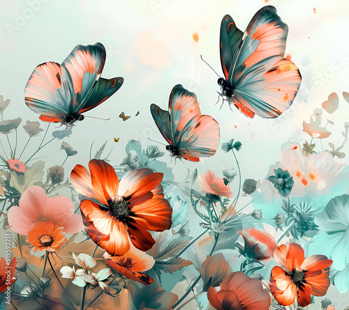 Flowers and butterflies Illustration