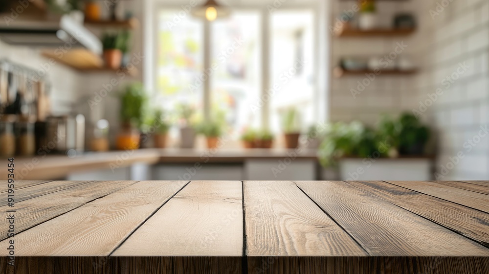 Clear wooden table with a blurred kitchen background, capturing the essence of a cozy home setting for product displays. Clear wooden table with a blurred kitchen background, capturing the essence of a cozy home setting for product displays.