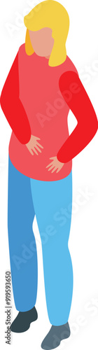 Young woman is clutching her stomach in pain, likely experiencing a stomach ache or digestive issue