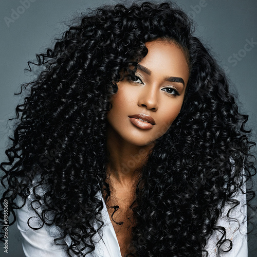 Black woman with long curly hair